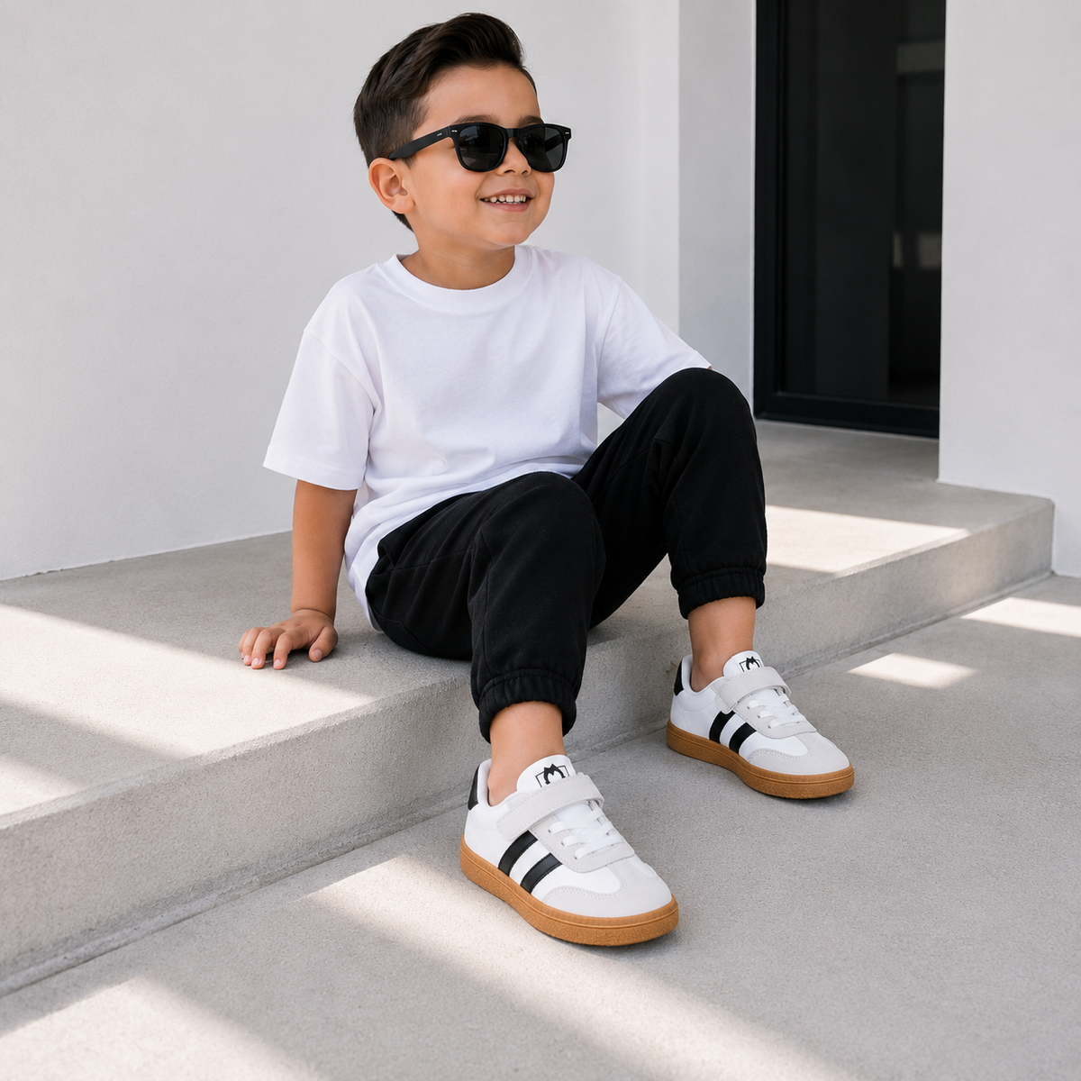 Kids Classic Sneakers – White & Gum