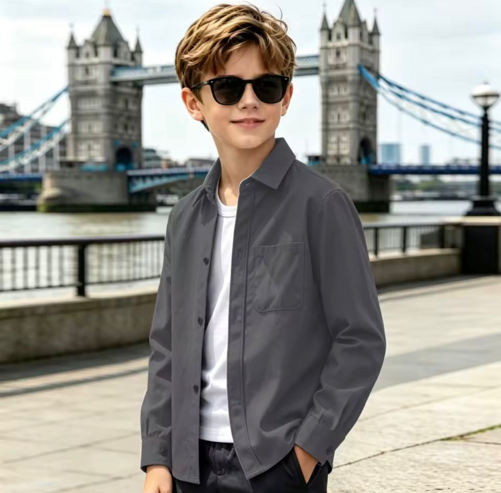 Boy wearing classic long sleeve shirt