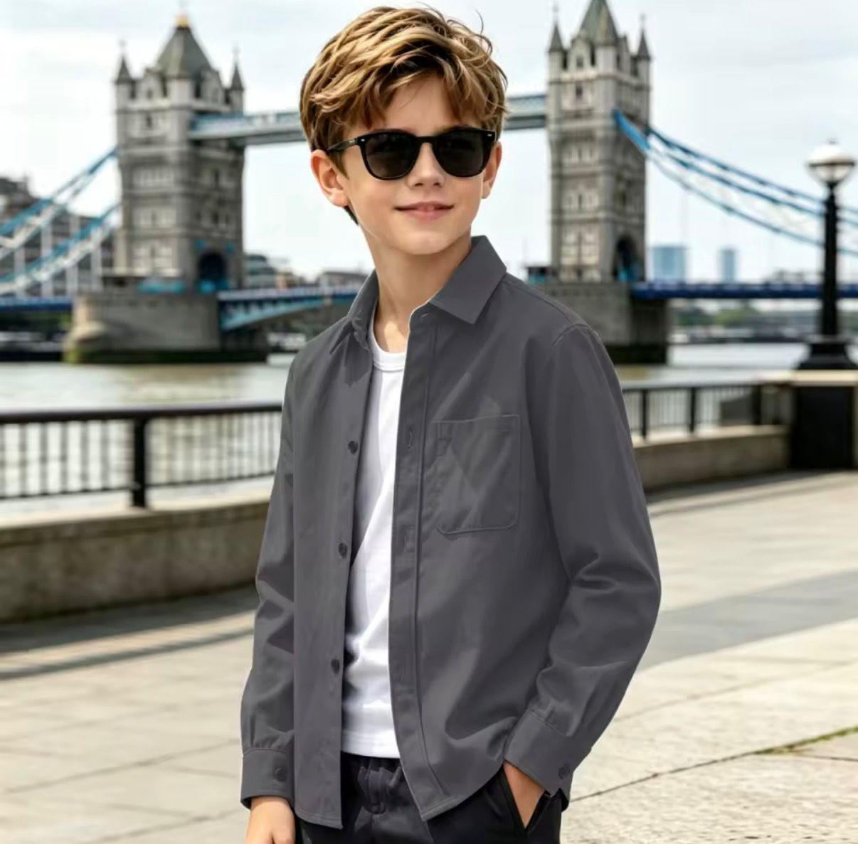 Boy wearing classic long sleeve shirt