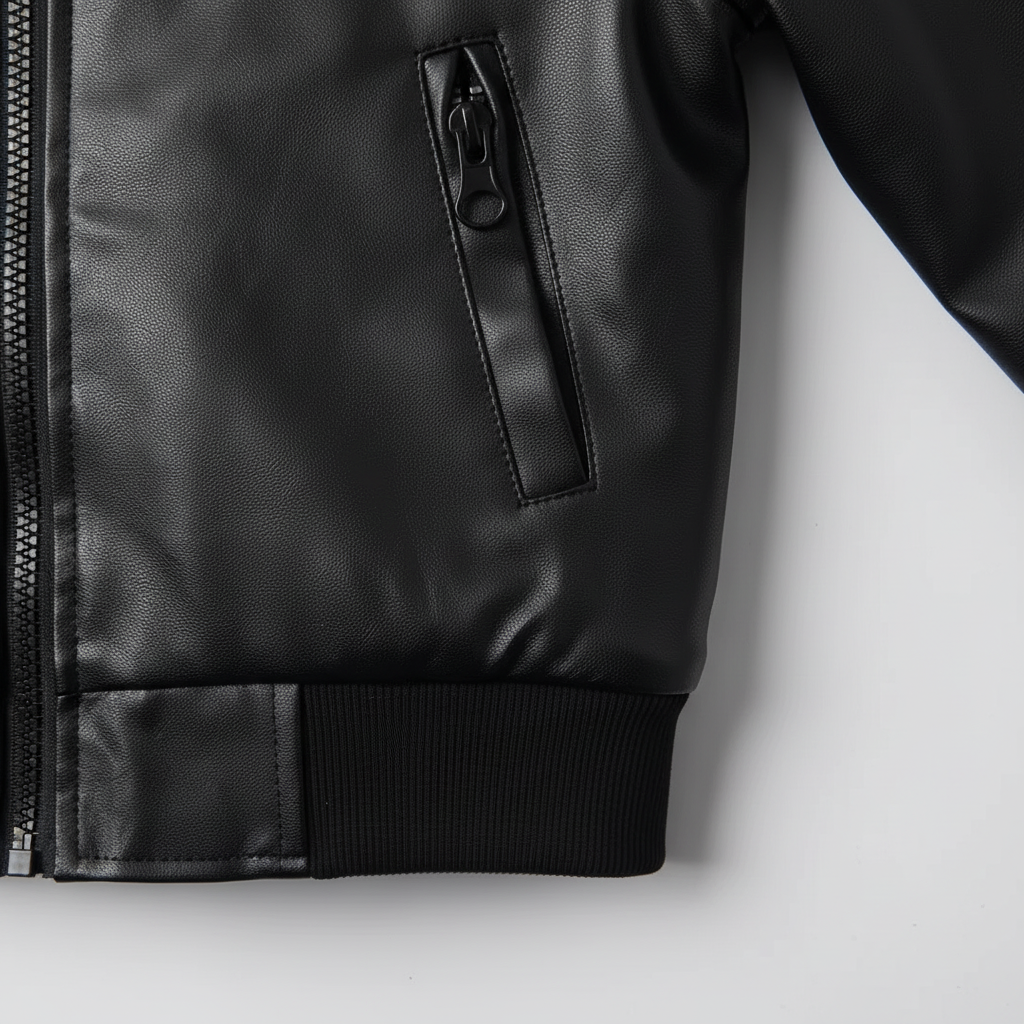 Kids leather jacket - side pocket detail