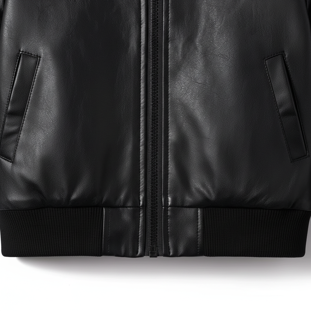 Kids leather jacket - zipper and hem detail