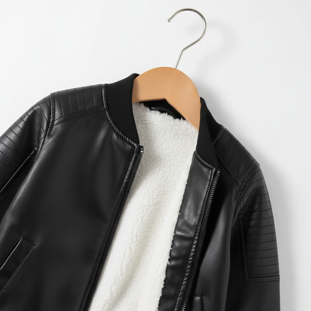 Kids leather jacket - fleece collar detail