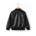 Kids black leather bomber jacket - back view